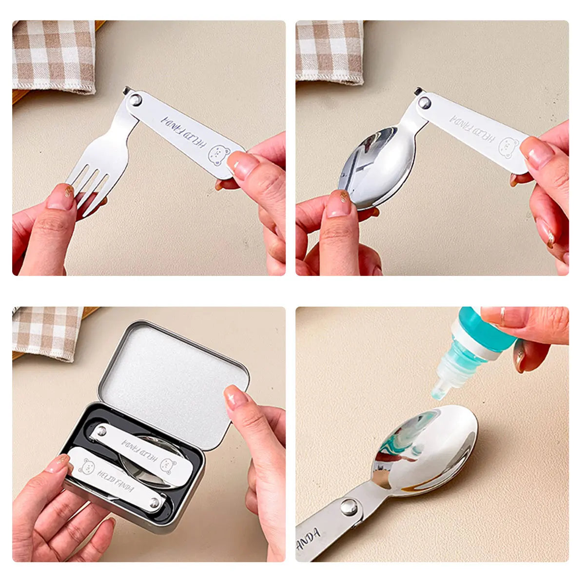 BowLift | Trekking Camping Cutlery 3-piece | Foldable Spoon & Fork with Storage Box | Stainless Steel | Compact & Reusable