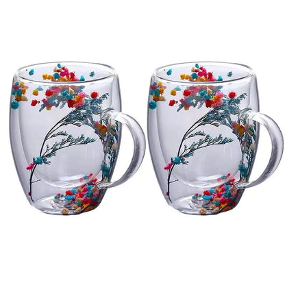 2pcs Dried Flowers Double-Walled Glass Mug