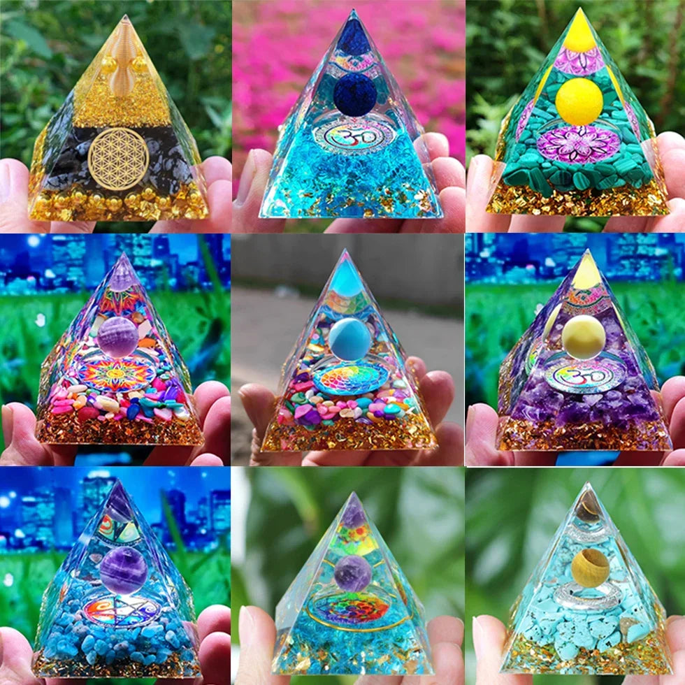 Skanto Skanto | Amethyst Peridot Orgone Pyramid - Energy Generator Crystal Reiki Chakra Orgonite Meditation Tool