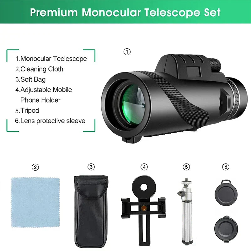 BowLift | 80x100 HD Zoom Monocular Telescope: Powerful portable binoculars for hunting, camping, and outdoor exploration