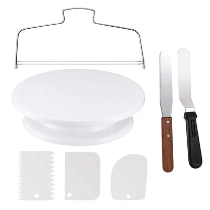Skanto | 7-Piece Cake Decorating Tool Set – Includes Plastic Turntable, Smoother, Spatula & Lifter