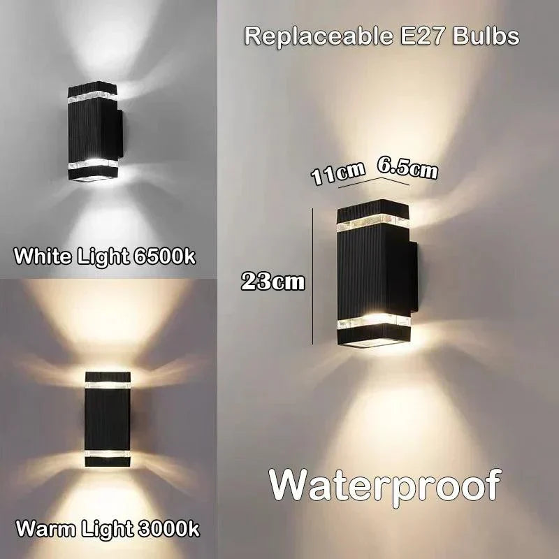 BowLift | LumiBloc LED Outdoor Wall Light – Modern IP65 Up & Down Design with E27 Socket