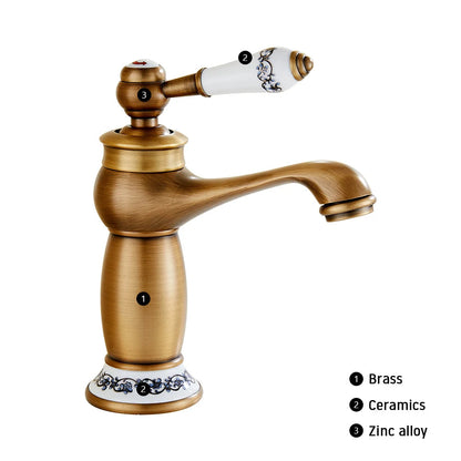 HeritageFlow – Vintage Bronze Faucet with Porcelain Handle Skanto