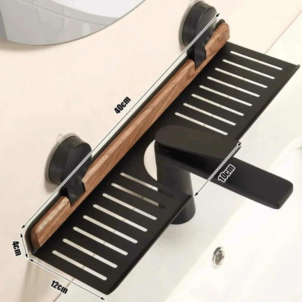Skanto | Over Sink Suction Cup Walnut Bathroom Shelf