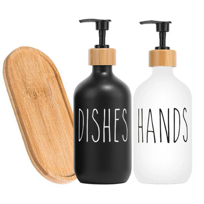 Skanto | Black Dish Soap Dispenser Set for Kitchen Sink - Refillable Bottles for Hand Soap and Dish Soap Storage
