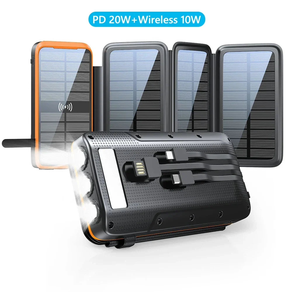 BowLift | Solar Powerbank VoltCore X Pro 43800mAh | 20W Fast Charging | 10W Wireless Charging | Integrated Cables & LED Lamp | Outdoor & Travel