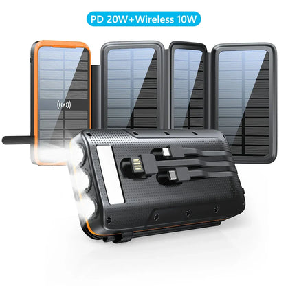 BowLift | Solar Powerbank VoltCore X Pro 43800mAh | 20W Fast Charging | 10W Wireless Charging | Integrated Cables & LED Lamp | Outdoor & Travel