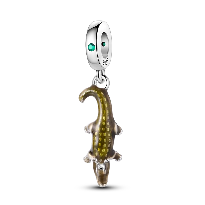 Skanto | 925 Silver Golden Leopard Charm Beads Colorful Chameleon Rhinoceros Lion Scarab Cat Pendant Compatible with Original Pandora Bracelet Jewelry