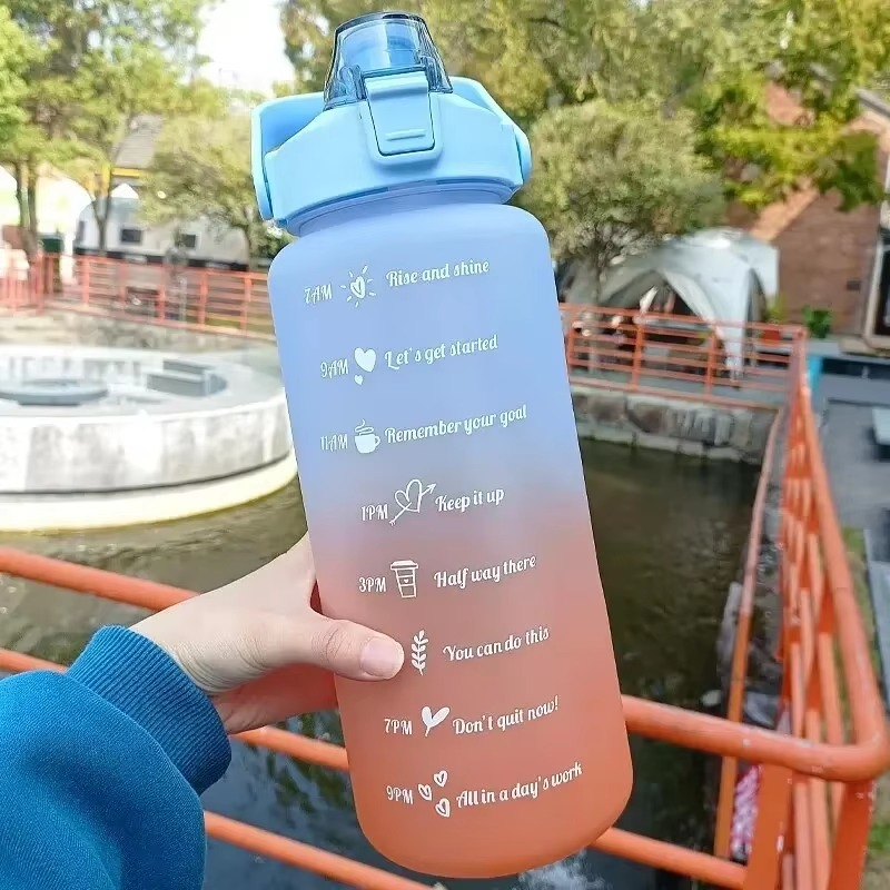BowLift | Outdoor 68oz Large Capacity Leakproof Water Bottle with Straw and Time Marker