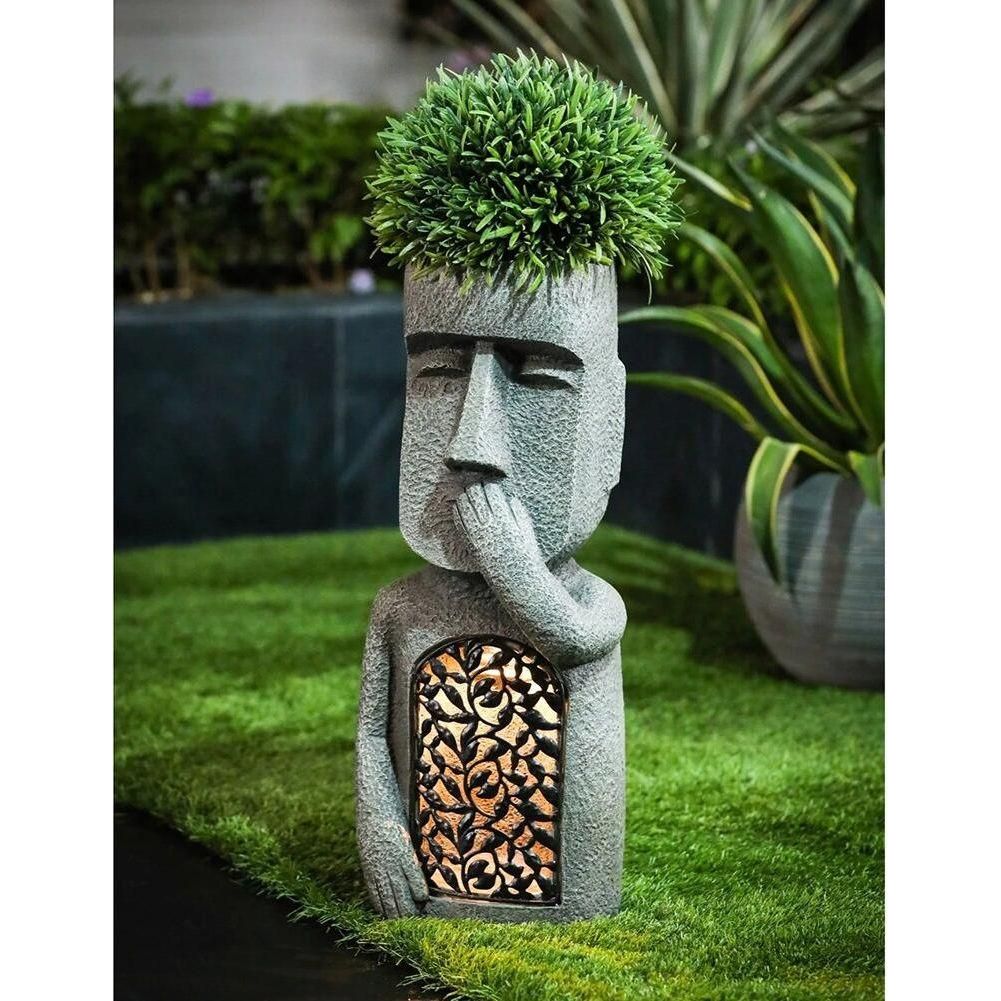Flower pot with face & LED – Decoration for garden and balcony lighting | Bowlift