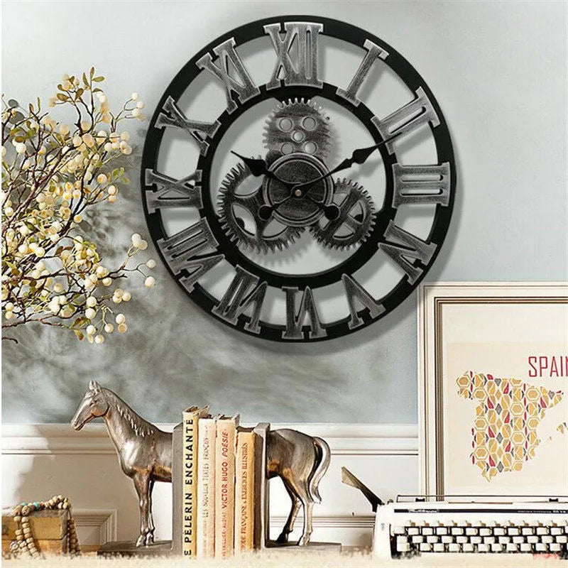 Large Vintage Wall Clock in European Wood Design – Decorative Clock with Roman Numerals | Brehn