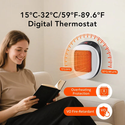 BowLift | ThermoLux Mini Wall Heater 600W | Compact Electric Heater with Remote Control | Wall Socket Heater with Thermostat & Timer | Quick Heat in 3 Seconds