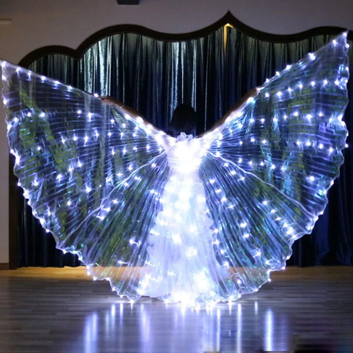 BowLift | LED Wing Costume LumiWings | Glowing Fairy Cape | 140 cm / 110 cm | With Telescopic Rods & Switch | For Stage, Party & Show