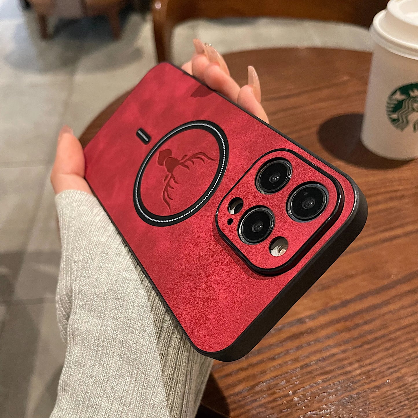 Skanto | Luxury Deer Leather Apple iPhone Case | Magnetic Phone Case, Wireless Case, MagSafe, Wireless Charging, Protective Case, Cover for iPhone 15, 14, 13 Pro Max Plus