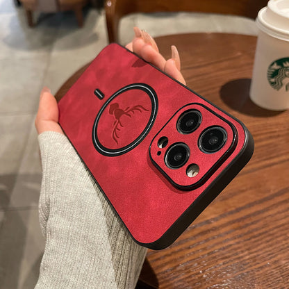 Skanto | Luxury Deer Leather Apple iPhone Case | Magnetic Phone Case, Wireless Case, MagSafe, Wireless Charging, Protective Case, Cover for iPhone 15, 14, 13 Pro Max Plus