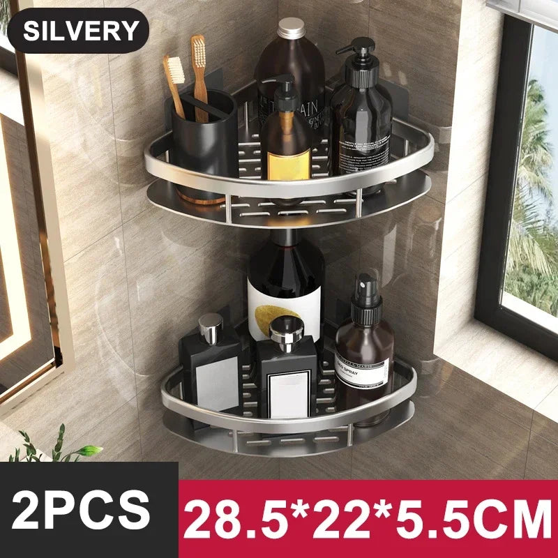 Skanto | Bathroom Storage Shelf - No Drill Wall Mount Corner Shelf, Shower Caddy for Toilet and Shampoo Organizer, Bathroom Accessory