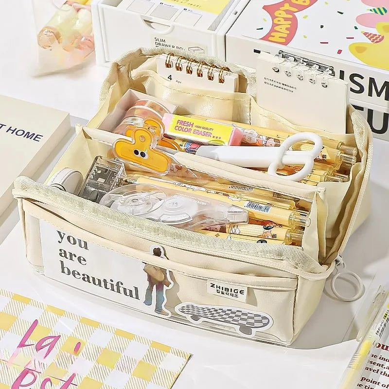 Brehn | Pencil Case KIDZORA CrystalBag | Transparent & Versatile | 10-Pocket Design | High Capacity for School & Leisure