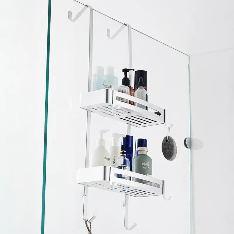 Sleek No-Drill Dual-Layer Shower Organizer Shelf