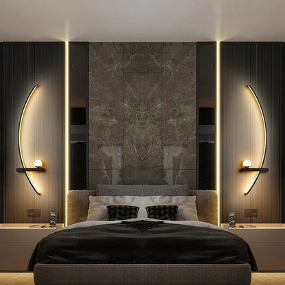 Skanto | Contemporary Edge Wall Lamp – Black & Gold Indoor/Outdoor Lighting for Modern Spaces