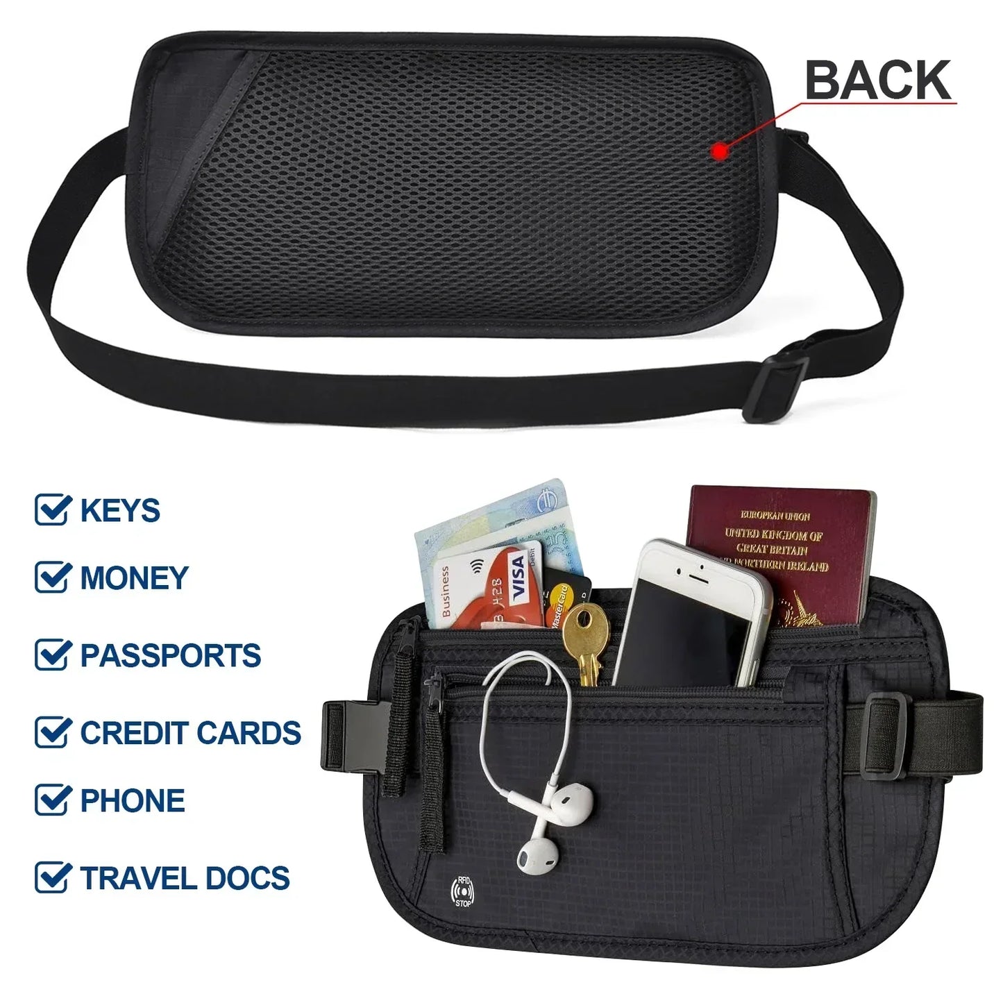BowLift | SafeGuard Waist Bag | RFID Protection | Adjustable & Compact for Travel