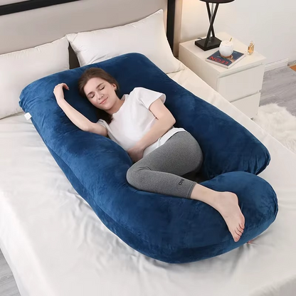 J-shaped pregnancy pillow for side sleeping and breastfeeding