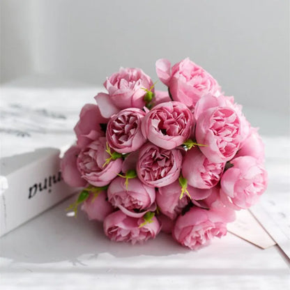 Bouquet with 20 artificial roses and peonies