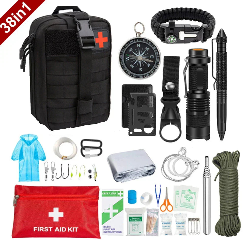 Skanto | 38-in-1 First Aid and Survival Kit with Flashlight and Compass