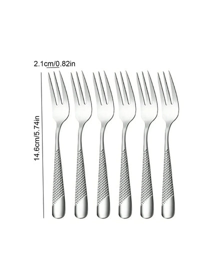 Skanto | High-Quality Stainless Steel Silver Star Diamond Cutlery Set - Includes Knife, Fork, Spoon & Dessert Fork & Spoon - 6-Piece/30-Piece Options