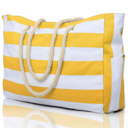 BowLift | Marivalis Striped Beach Bag with Zipper | Foldable & Waterproof | Sand Resistant Canvas | For Travel & Vacation