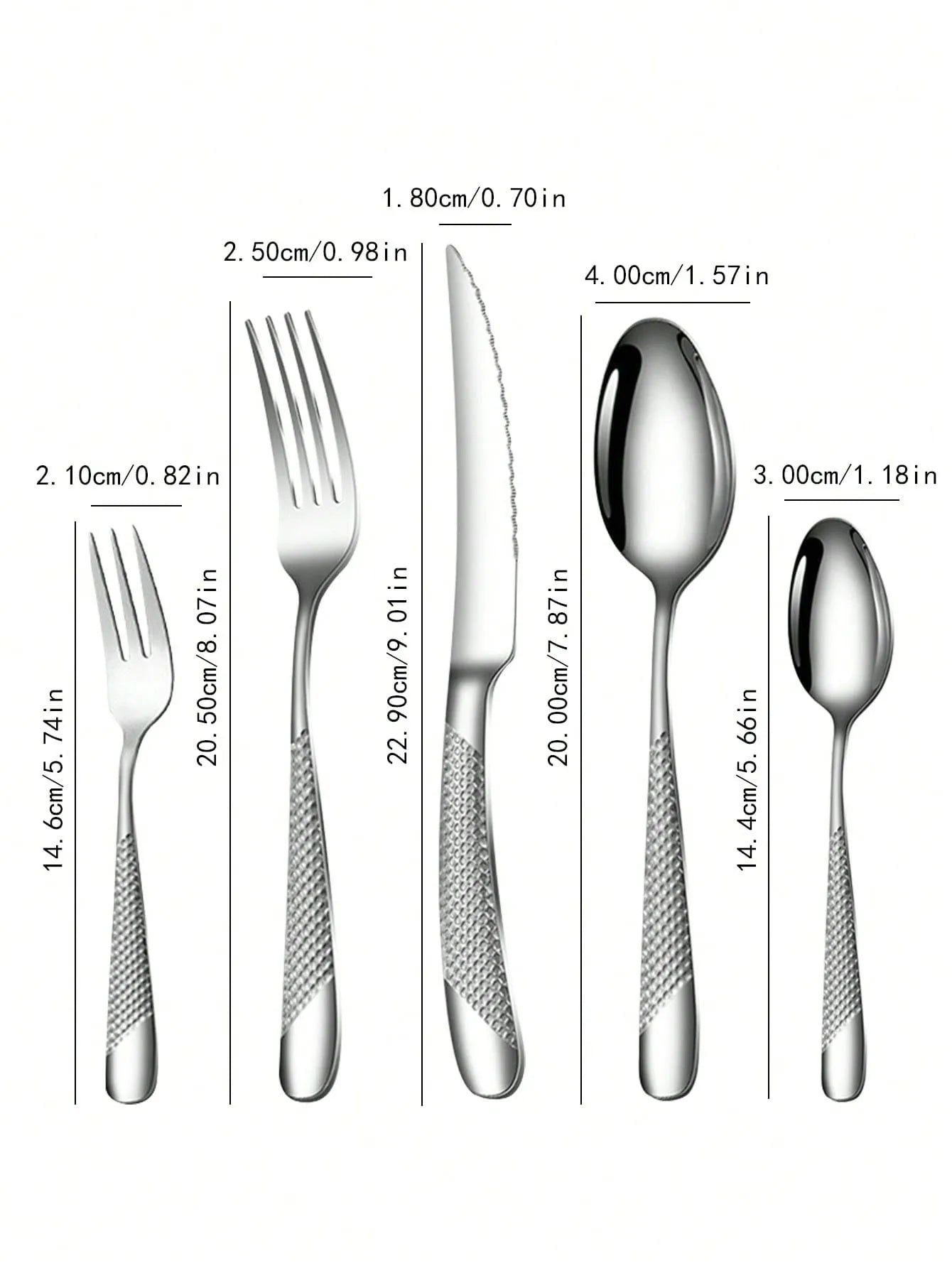 Skanto | High-Quality Stainless Steel Silver Star Diamond Cutlery Set - Includes Knife, Fork, Spoon & Dessert Fork & Spoon - 6-Piece/30-Piece Options