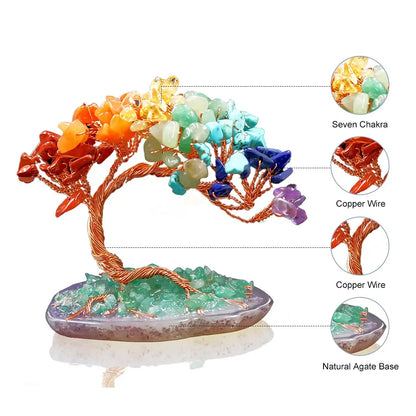 Skanto | AuroraTree Crystal Tree | Natural Gemstones | Agate Base & Copper Wire | Feng Shui Lucky Tree 10 cm