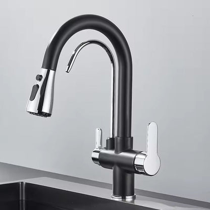Matte Black Filter Faucet for the Kitchen, Pull-Out Spray, 360° Rotation, Three-Way Water Filter Tap, Sink Mixer | Karnz