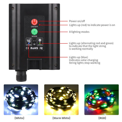 BowLift | Solar String Lights 100M LumiSol ProLine | 8 Modes | IP65 Waterproof | Extra Bright LEDs | Remote Control & Quick Charge | For Garden, Wedding & Christmas