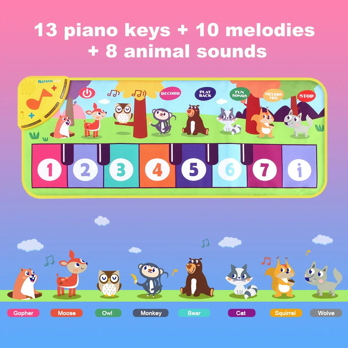Skanto Multifunctional Musical Dance Mat for Toddlers - Interactive Piano Keyboard with Animal Sounds, Educational Kids Gift, Portable Fun!