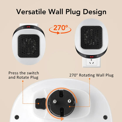 BowLift | ThermoLux Mini Wall Heater 600W | Compact Electric Heater with Remote Control | Wall Socket Heater with Thermostat & Timer | Quick Heat in 3 Seconds