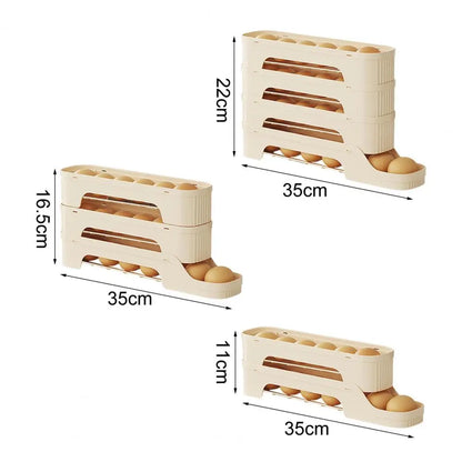 BowLift | Egg Box RolloMaxx | 4-Tier Egg Organizer | Space-Saving & Self-Rolling | Transparent Design