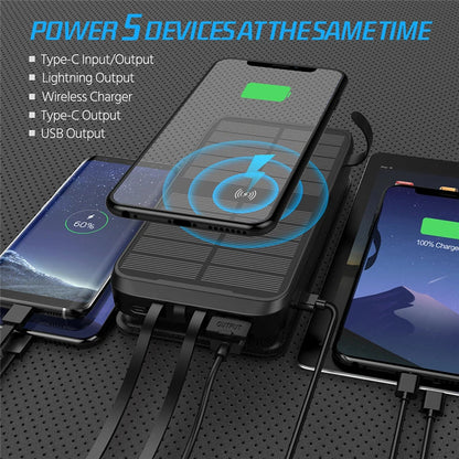 BowLift | Solar Powerbank VoltCore X Pro 43800mAh | 20W Fast Charging | 10W Wireless Charging | Integrated Cables & LED Lamp | Outdoor & Travel