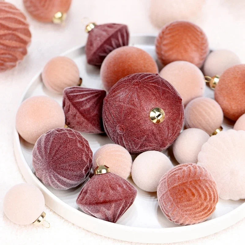 Belgian Velvet Christmas Ornaments - Plush Hanging Balls for Festive Home Decor, Holiday Party Decoration 35PCS