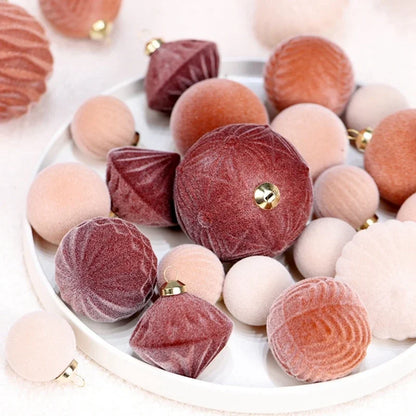 Belgian Velvet Christmas Ornaments - Plush Hanging Balls for Festive Home Decor, Holiday Party Decoration 35PCS