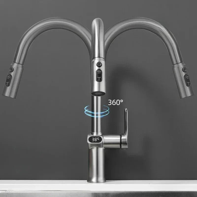 Skanto | Pull-out Kitchen Faucet with Digital Display and Swivel Spout