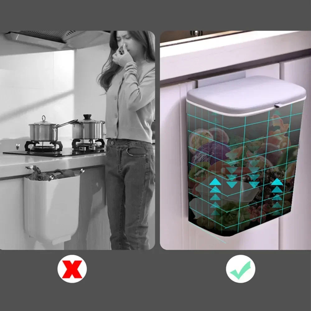Skanto | Wall-Mounted Kitchen and Bathroom Trash Can with Lid - Available in 7L and 9L Sizes, Ideal for Storage and Waste Management