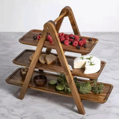 Skanto | 3-Tier Wood Tiered Tray Decor Farmhouse Tiered Tray Set Serving Platter and Trays