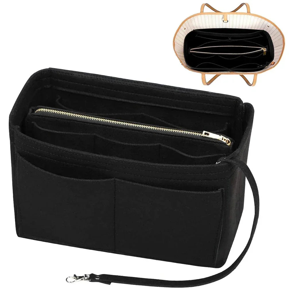 BowLift | TaschenLuxe Organizer Inlay | Felt insert with zipper | 15 compartments & key strap | For handbags & shoppers