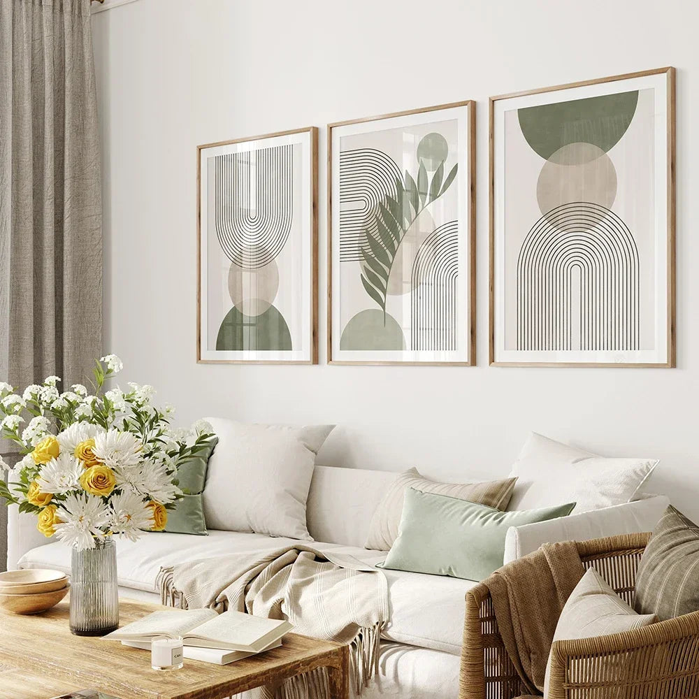 Sage Green Beige Minimalist Abstract Botanical Wall Art Fine Art Canvas Prints Pictures For Living Room Dining Room Nordic Home Decor | Bowlift