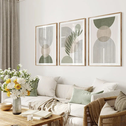 Sage Green Beige Minimalist Abstract Botanical Wall Art Fine Art Canvas Prints Pictures For Living Room Dining Room Nordic Home Decor | Bowlift