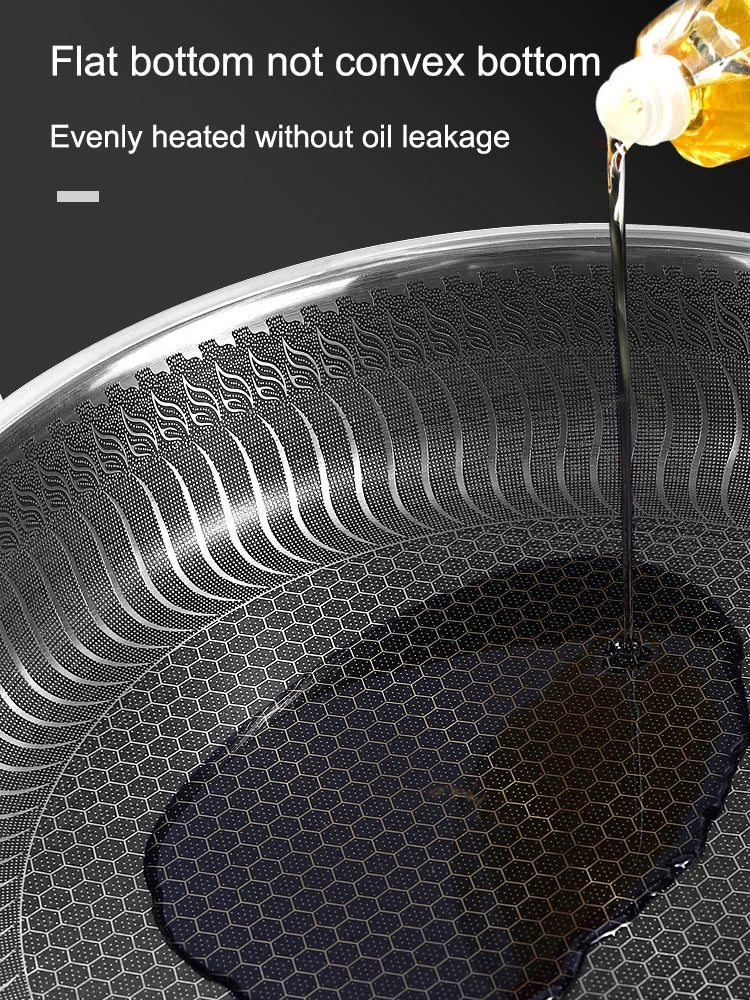 Skanto | Tri-Ply 316 Stainless Steel Wok Pan with Double-Sided Honeycomb Pan - Suitable for All Stoves