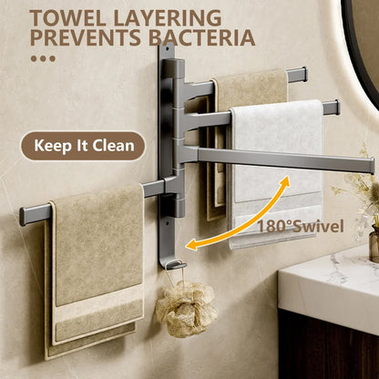 BowLift | Bathroom Towel Holder Rotatable Towel Rack Space Aluminum 1/2/3/4/5-Bar Towel Holder Kitchen Shelf Kitchen Hanging Shelf Wall Mounted