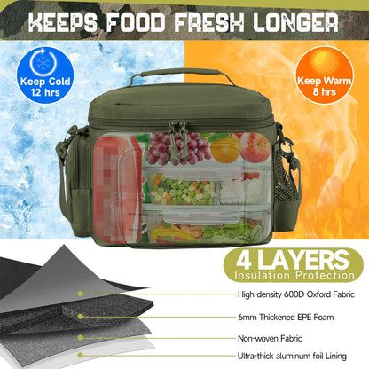 Skanto | Men's Military Tactical Lunch Box - Rugged, Leak-Proof, Insulated Thermal Cooler Bag for Work, Camping, Picnic Meals