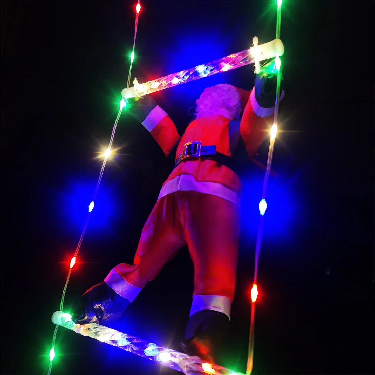 Remote Controlled LED Ladder Christmas Lights with Santa - 8 Modes Indoor Outdoor Decor for Holiday Celebrations