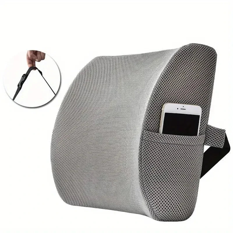 Lumbar support cushion for office chair and car seat - Perfectly balanced memory foam back cushion, versatile support for comfort